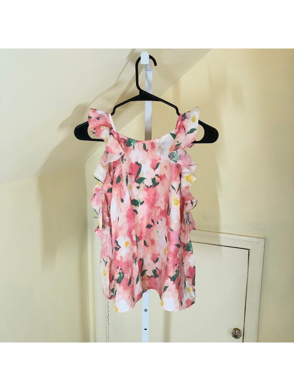 A New Day NWT Women's Pink Floral Ruffle Sleeveless Blouse Size L